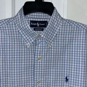 Polo Ralph Lauren Blue White Gingham Checked Plaid w/Pony LS Summer Shirt Custom